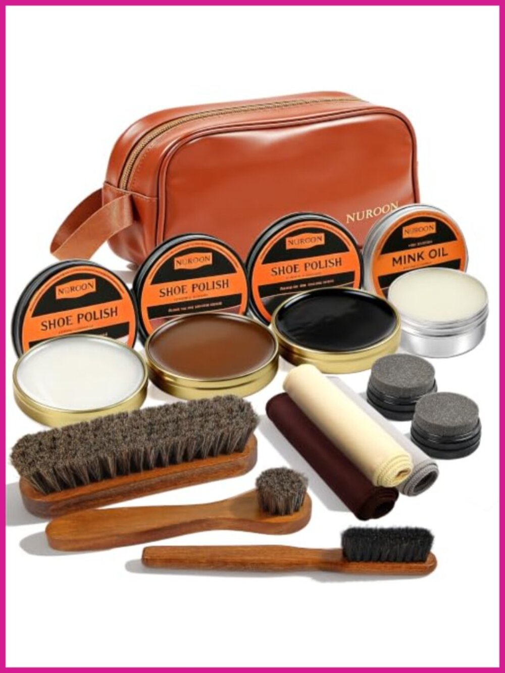 13Pc Leather Boot Polish Wax Kit Complete Shoe Shine Care Set Horsehair Brushes